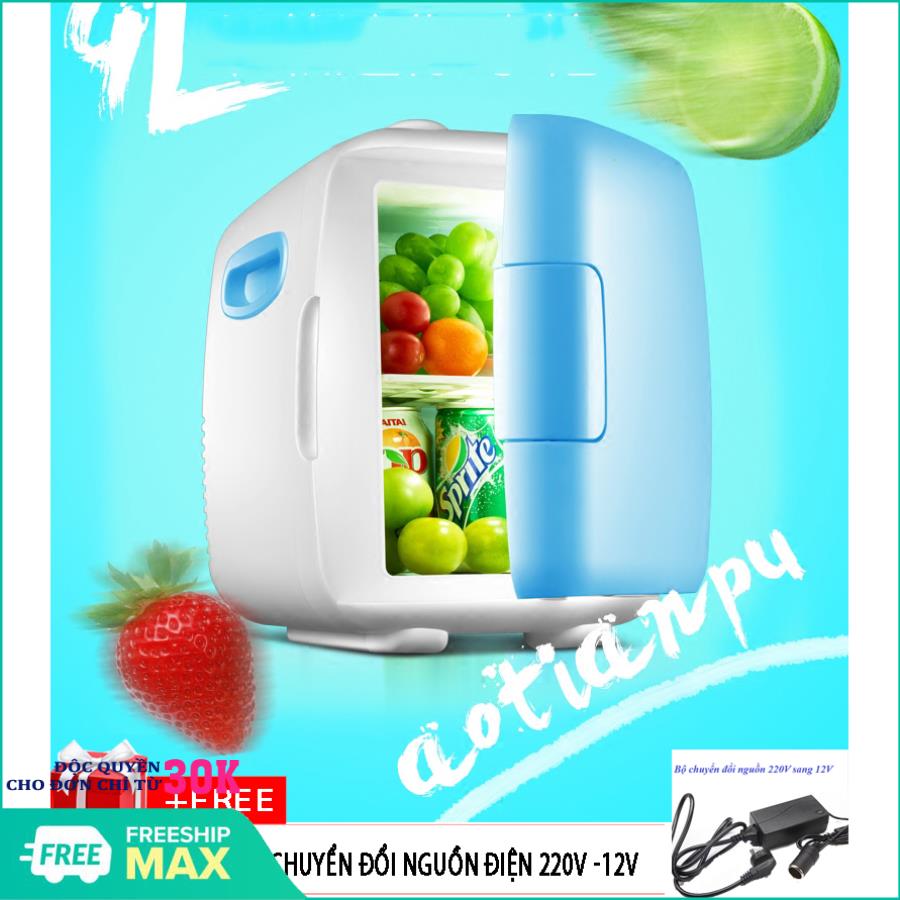 Tủ lạnh mini hộ gia đình và xe hơi Car Cooler 4Lít + Tặng kèm bộ chuyển nguồn 220V dùng nguồn điện gia đình - Tủ lạnh, mát mini có thể làm nóng dùng trong nhà hoặc xe hơi, ô tô dung tích 4 lít
