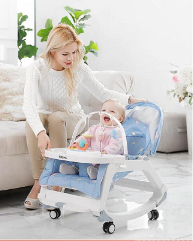Ghế ăn dặm đa năng 5IN1 kiêm ghế bập bênh, nôi cũi cho bé có nhạc