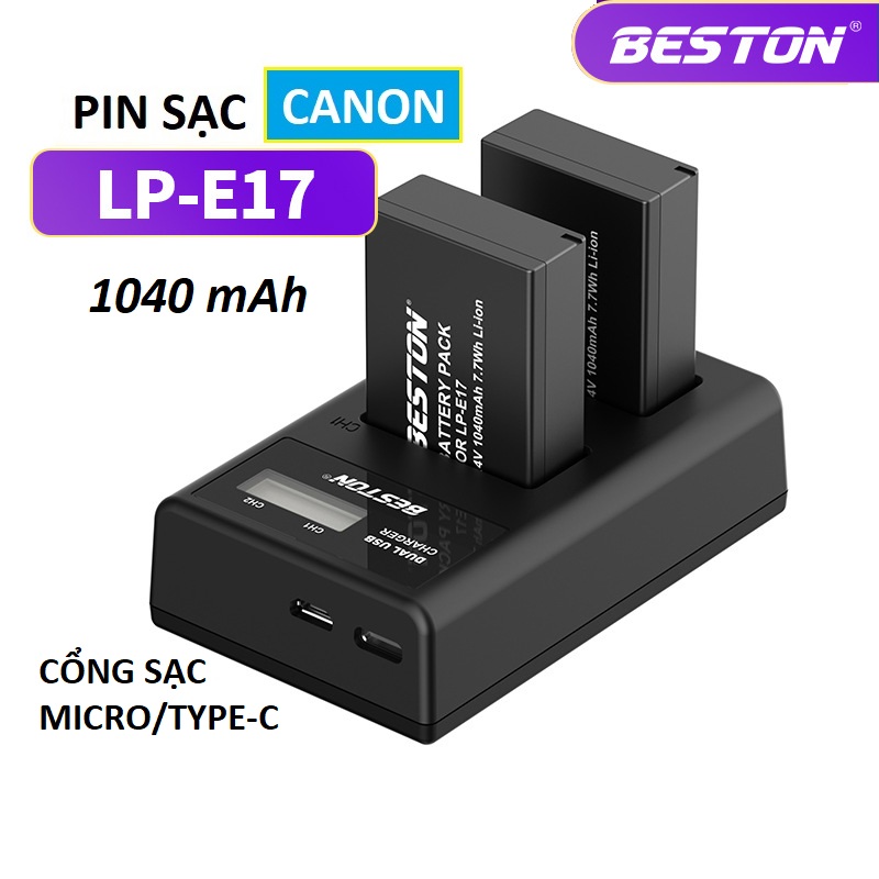 Pin LP-E17 1040mAh, Sạc Đôi BESTON Dùng Cho Máy Ảnh Canon EOS M3 EOS M5 EOS M5 EOS 750D EOS 760D EOS 800D EOS 77D EOS RP