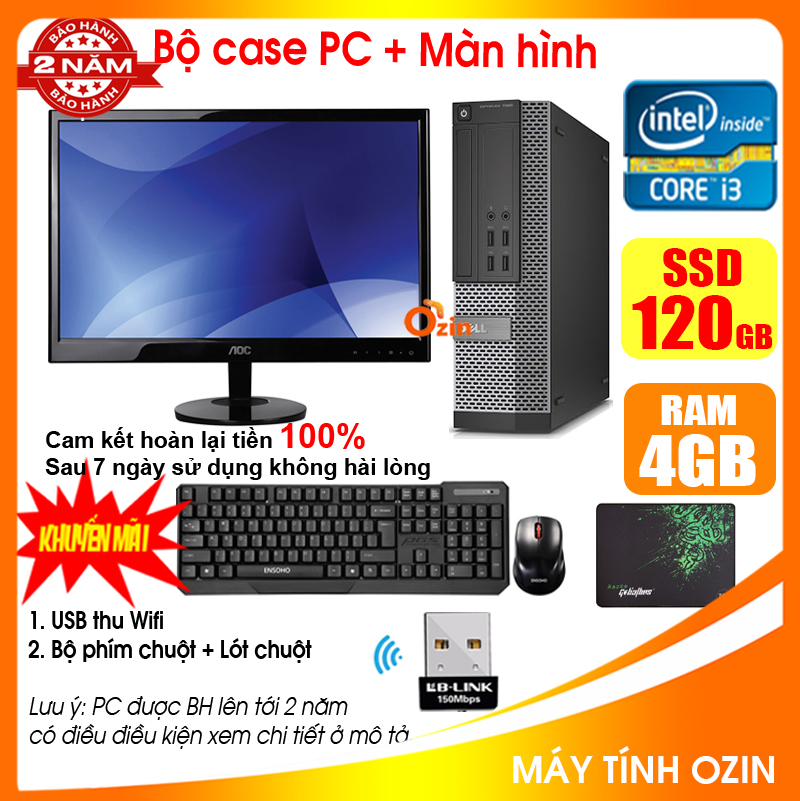 [Trả góp 0%]Bộ Case máy tính để bàn DELL + Màn hình 18.5 inch Pentium G620 / Corre i3 2100 / Ram 4GB - 8GB / SSD 120GB - 240GB [QUÀ TẶNG: Bộ phím chuột + USB thu wifi +  bàn di chuột] DEI32 - LOZ