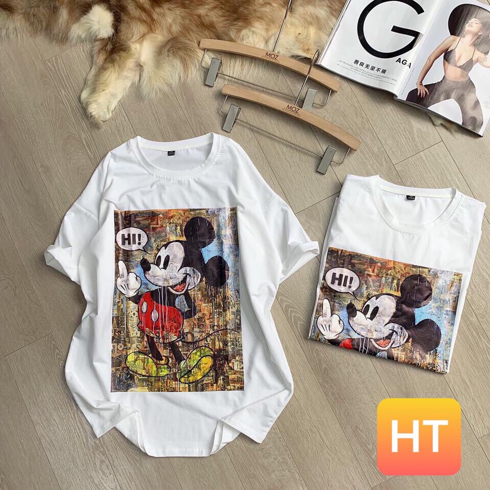 Áo phông trắng in hình chuột mickey 3d to chất tici ht5265