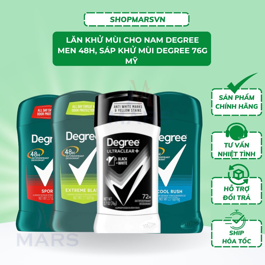 Lăn khử mùi cho nam Degree Men 48H, sáp khử mùi Degree 76g Mỹ - Marsshopvietnam
