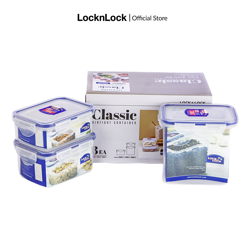 [Duy nhất 23.8 - Mua ngay] HPL808S3 - Bộ 3 hộp nhựa bảo quản thực phẩm Lock&Lock Classic Nắp đậy chắc chắn chất liệu nhựa an toàn.Hàng chính hãng