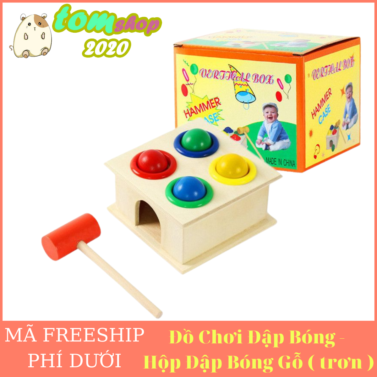 Đồ Chơi Đập Bóng - Hộp Đập Bóng Gỗ ( trơn )