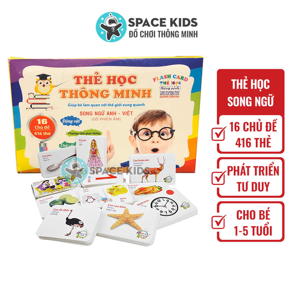Đồ chơi trẻ em Bộ thẻ học thông minh Flash card song ngữ 16 chủ đề cho bé (416 thẻ) - Space Kids