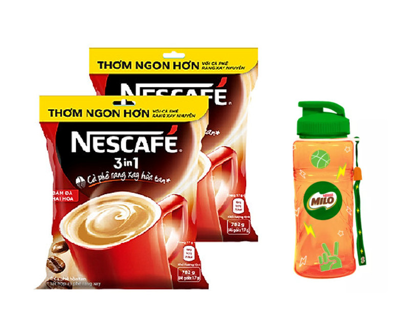 Combo 2 bịch nescafe đỏ 3 in1 cafe rang xay hòa tan - tặng 1 bình 500ml