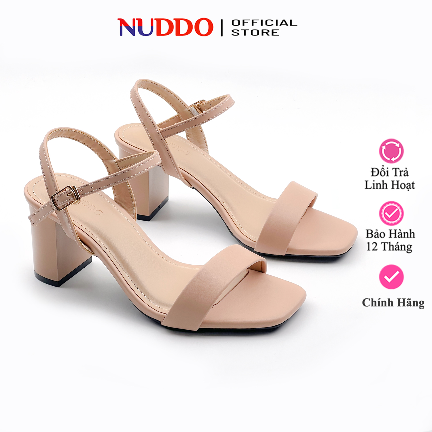 Giày sandal nữ cao gót quai ngang đế vuông 7 phân, dép nữ đế cao quai hậu thời trang nuddo _ n702