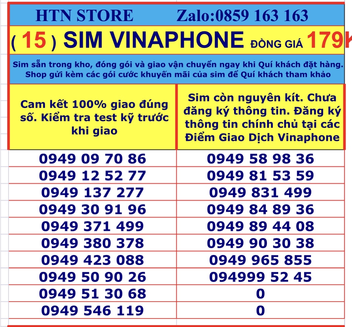 Sim vinaphone số đẹp giá rẻ đồng giá 179k