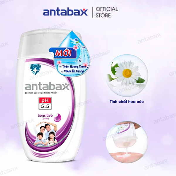 Sữa tắm bảo vệ da kháng khuẩn antabax sensitive dịu nhẹ 220ml