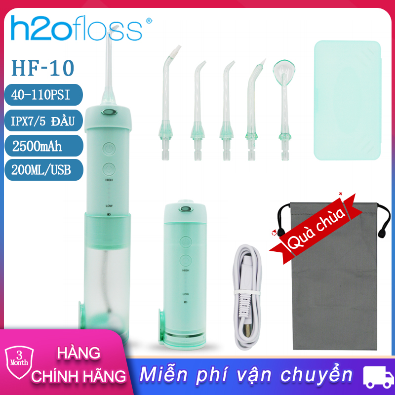 Máy tăm nước H2ofloss HF-10 Oral Irrigator, Máy Tăm Nước Cầm Tay với 5 Đầu Vòi, 5 Chế độ IPX7 chống thấm nước Máy Xỉa Răng Nước Chính Hãng Bảo Hành 12 Tháng Sạc USB