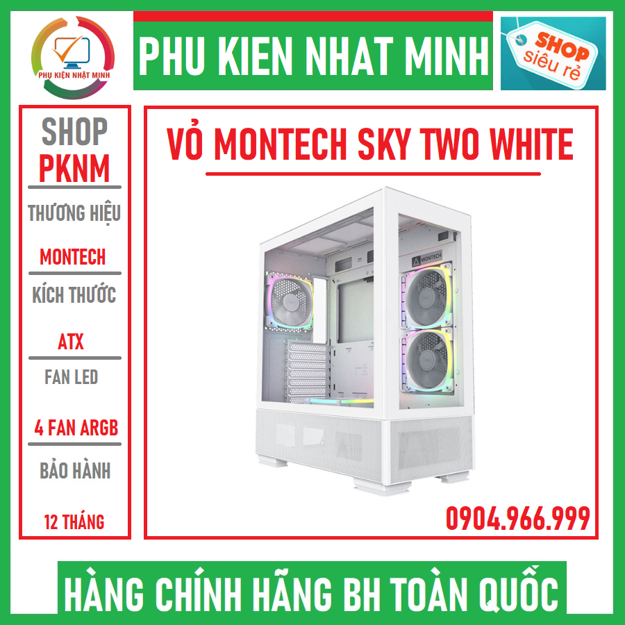 Vỏ case montech sky two white - 4 fan argb siêu xịn siêu đẹp chính hãng bh 12 tháng