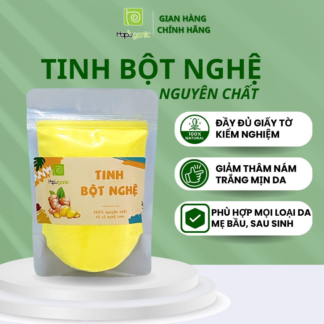 Tinh Bột Nghệ Nguyên Chất Hapu Organic Bột Thiên Nhiên Đắp Mặt, Giảm Nhờn, Mờ Sẹo, Dưỡng da, Sáng da
