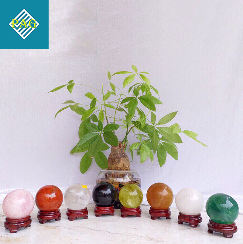Quả Cầu Phong Thủy Mini 4 - 5 cm Đá Tự Nhiên Đủ Màu Sắc Phù Hợp Với Các Cung Mệnh - Tặng Kèm Đế Gỗ