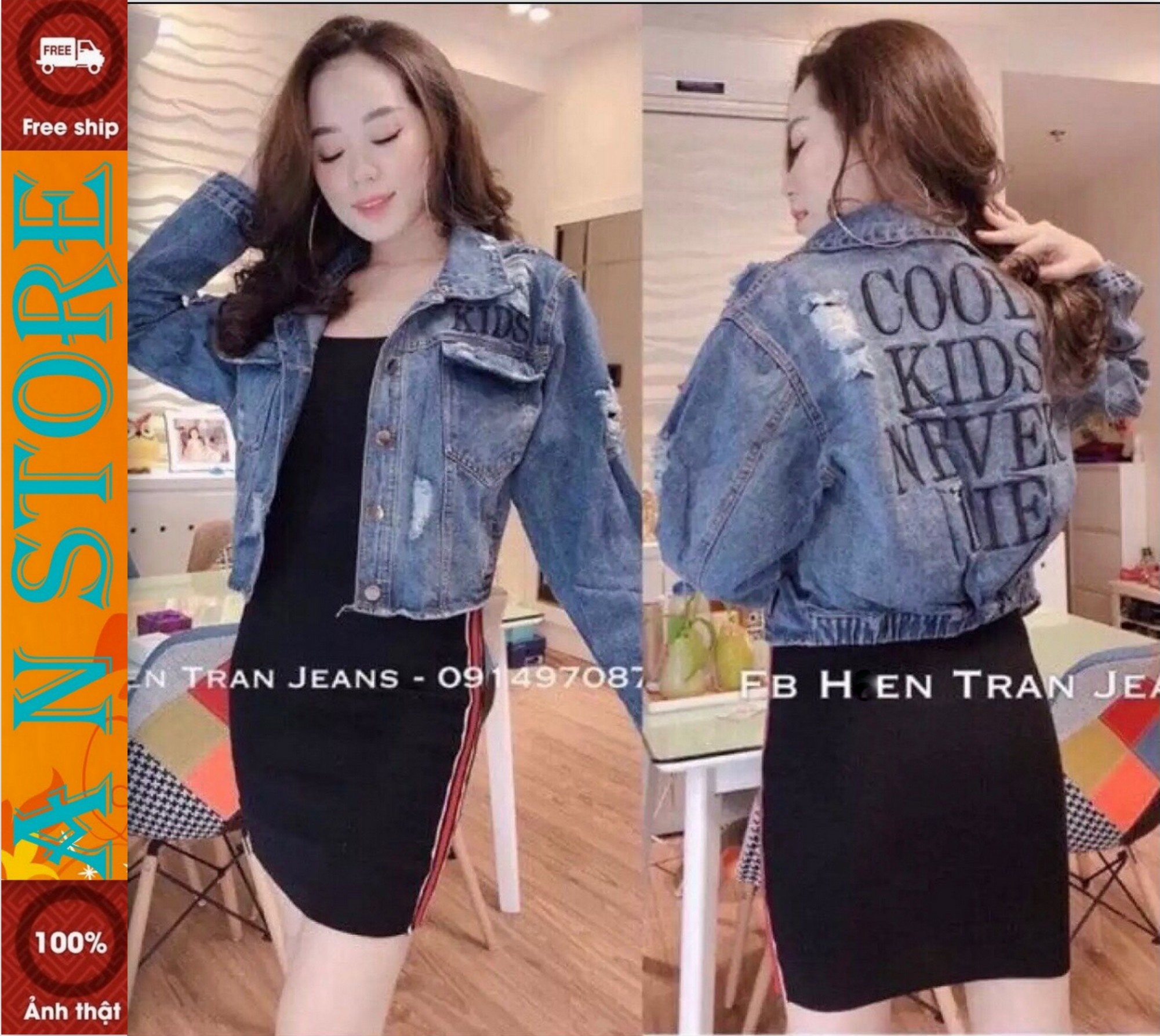 [XẢ KHO][CAM KẾT Y HÌNH]Áo khoác jean nữ cao cấp kiểu croptop vải jean cao cấp M01 màu Xanh đậm nhẹ dễ phối đồ-Thời Trang AN NHIÊN STORE 9999  AN726