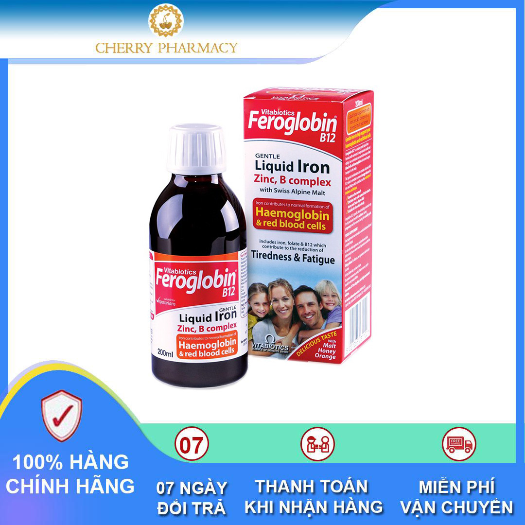 Cherry pharmacy vitabiotics feroglobin b12 liquid iron phòng ngừa thiếu máu chai 200ml