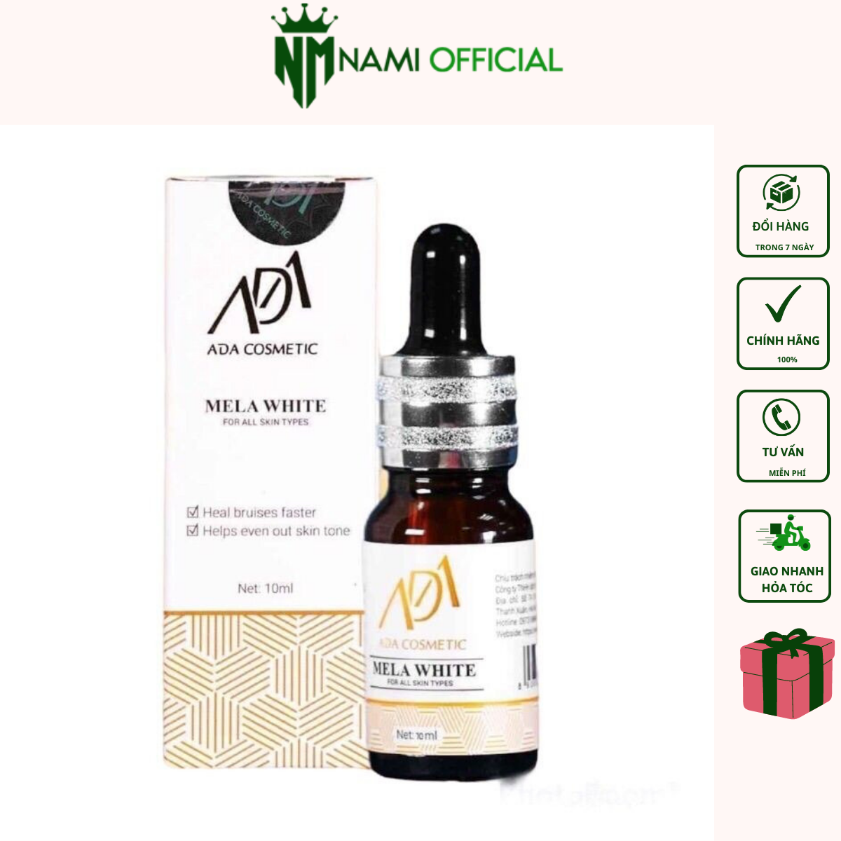 Serum căng bóng mờ thâm mela white-ada group-10ml