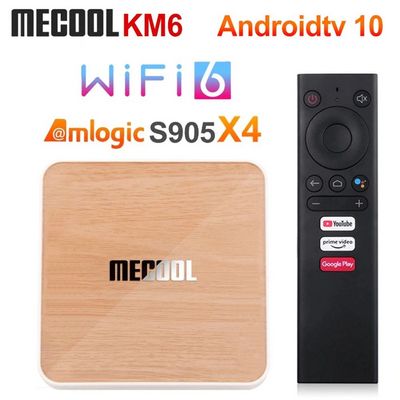 Android box mecool km6 deluxe cpu s905x4 ddr4 4gb bộ nhớ trong 32gb, android tv 10 chứng chỉ google, remote voice giọng nói theo box bluetooth 5.0, wifi 2t2r chuẩn 6