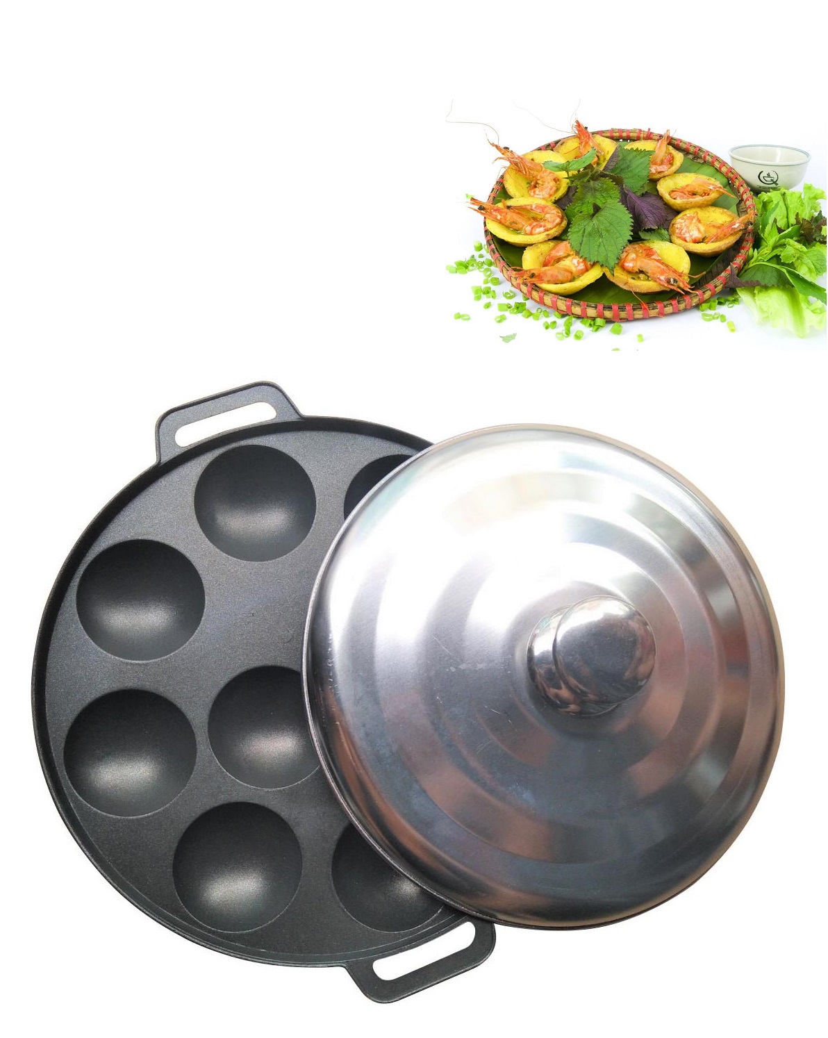 Khuôn Bánh Khọt 10 Lỗ Bằng Gang Chống Dính Có Nắp Khuôn Dày Cao Cấp Dragon