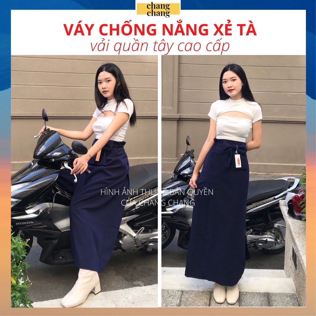 Váy chống nắng xẻ tà, quây che nắng xẻ tà lưng thun cao cấp vải quần tây dày mềm