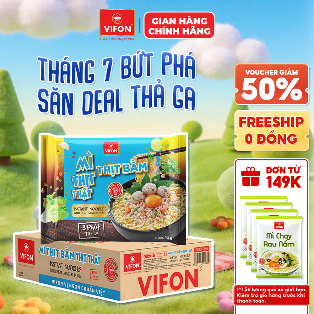 [SALE SỐC - HSD: T9.2026] Set 5 Gói/ Set 10 Gói/ Thùng 24 Gói Mì Thịt Bằm Thịt Thật VIFON 90g Có Gói Thịt Thật, Sợi Mì Dai Ngon, Đậm Vị