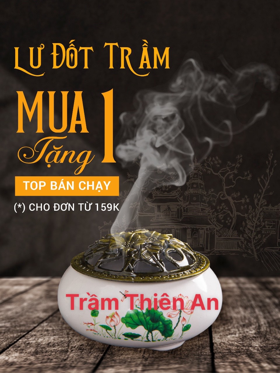 Lư Xông Nụ Trầm Hương Bằng Gốm Tráng Men Cao Cấp, Lư Đốt Trầm Thiên An -Lư Đốt Trầm Hương Lư xông trầm hương gốm sứ có miếng lót chống cháy