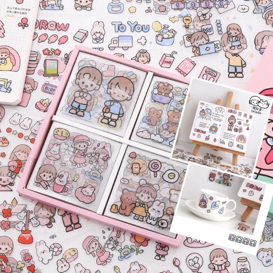 Sticker cute 2d dán bình nước, laptop, điện thoại