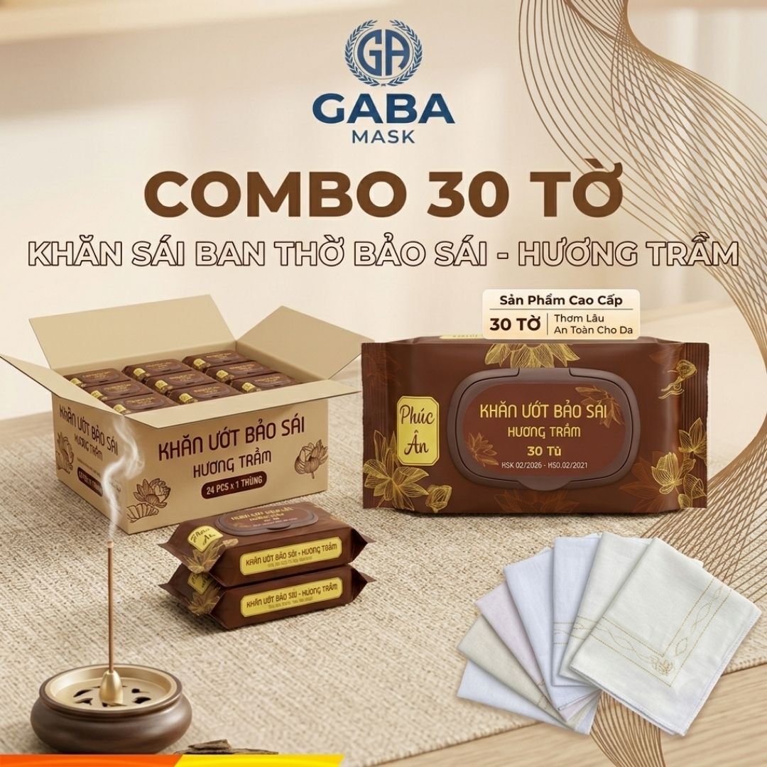 24 gói khăn ướt bao sái hương trầm mềm nhẹ nhàng làm sạch các vật phẩm thờ cúng