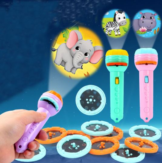 Đồ chơi Đèn pin chiếu hình cho bé 3 tấm chiếu 24 hình, đèn pin kể chuyện cho bé chất liệu nhựa ABS an toàn - Sochu Kids