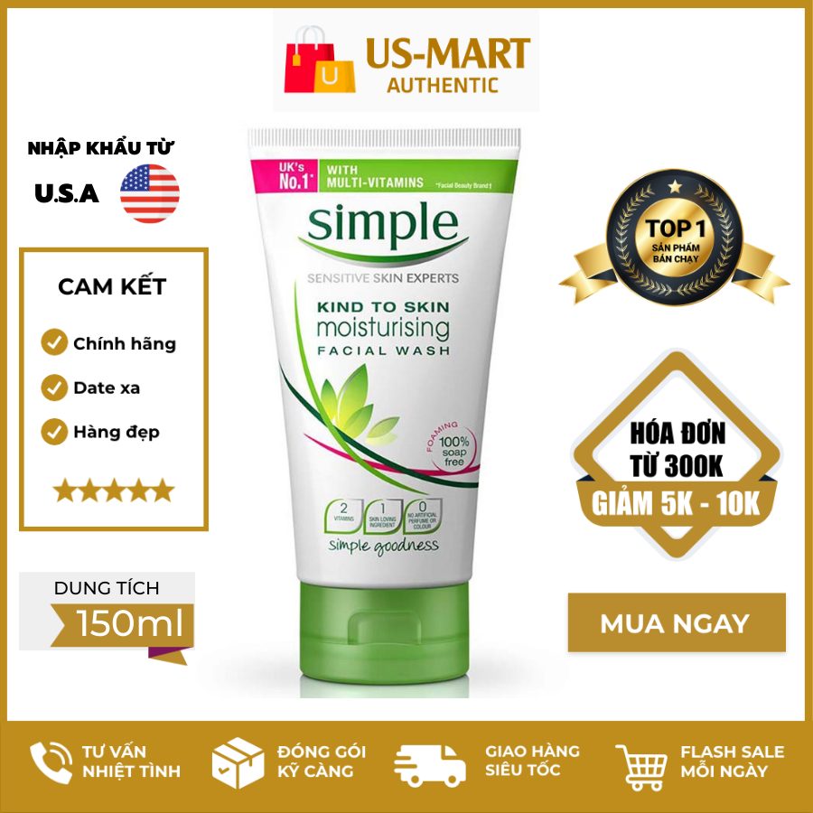 Sữa Rửa Mặt Dưỡng Ẩm Simple Kind To Skin Moisturizing Facial Wash