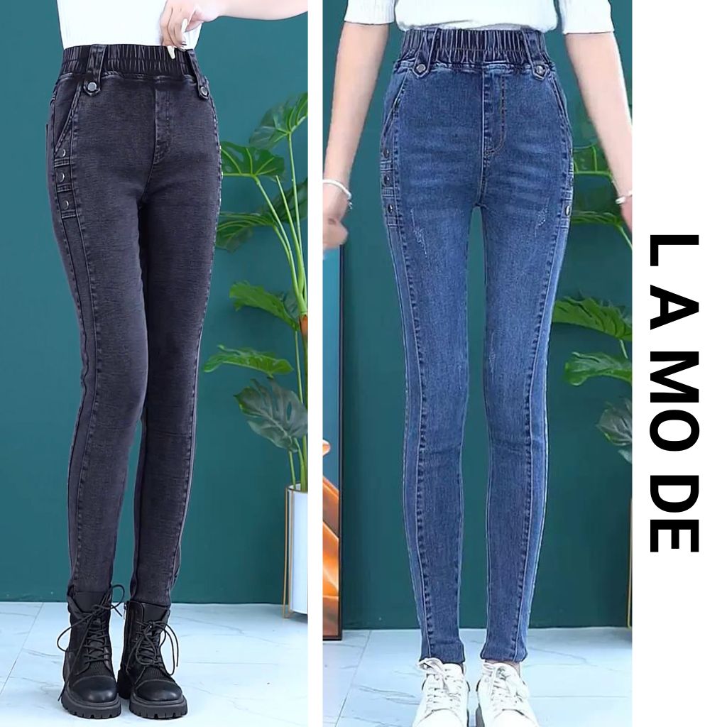 Quần jean nữ lưng cao LAMODE skinny jeans tôn dáng QJ11