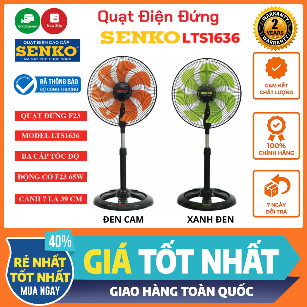 Quạt điện đứng 7 cánh senko lts1636 - quạt lửng senko - quạt điện cây đứng lỡ senko - quạt lỡ sải cánh 39 cm - 3 tốc độ gió - êm ái , bền bỉ - hàng chính hãng- bảo hành 24 tháng