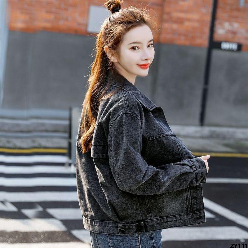 Áo Khoác Bò Kiểu Hàn 2023 Áo Jacket Ghép Cổ Điển Trẻ Trung Thêu Dáng Nhỏ Mẫu Ngắn Xuân Thu Rộng Rãi Cho Nữ Mẫu Mới