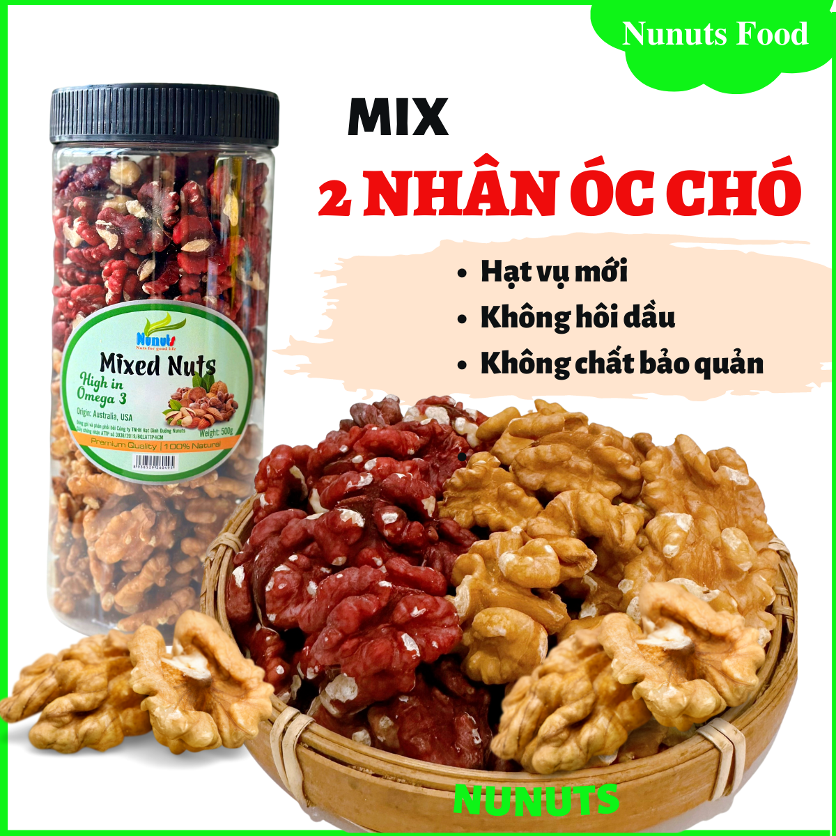 Mix nhân óc chó đỏ và vàng Mỹ dòng Chandler ( hạt sống/ sấy giòn/ tẩm mật ong) shop Thúy Anh
