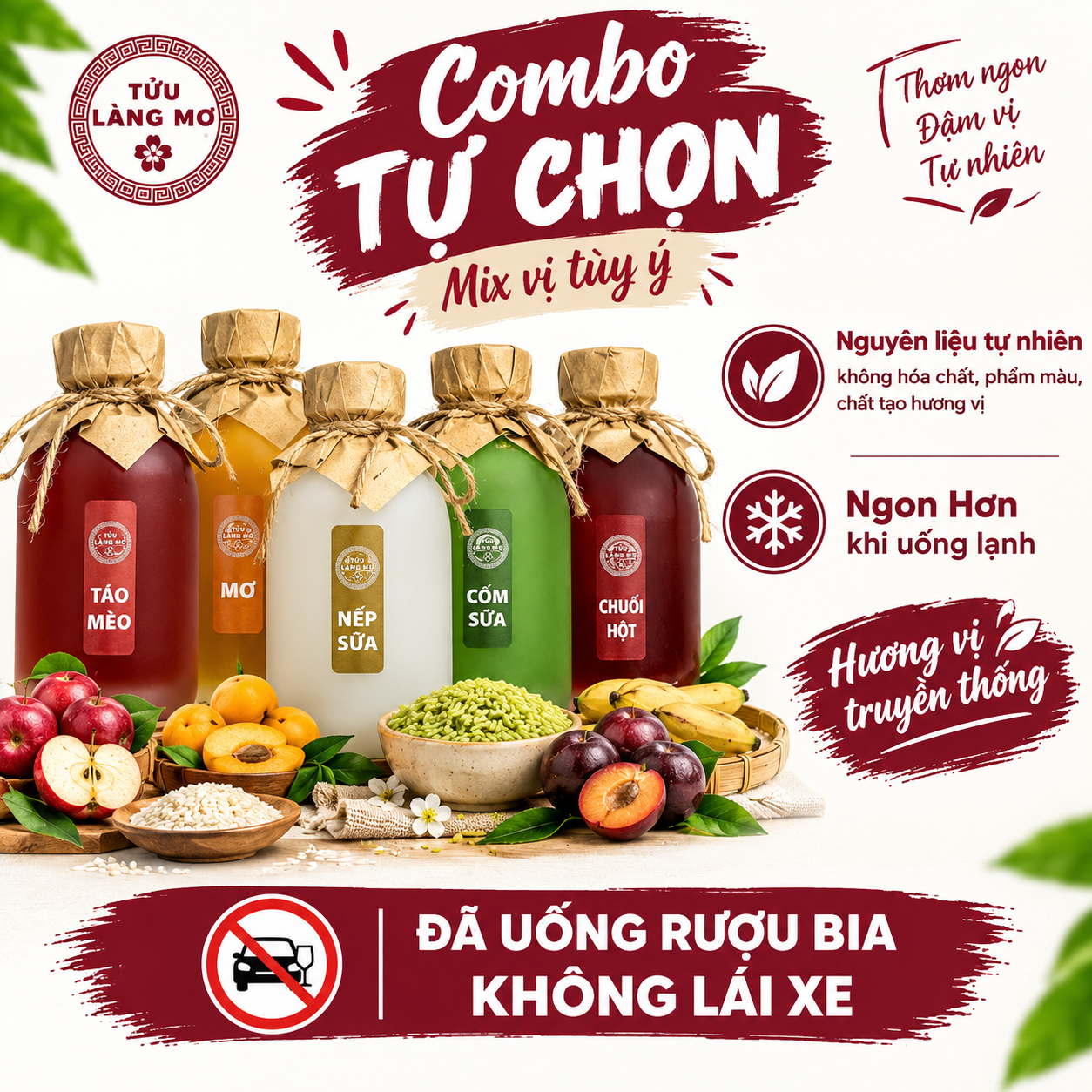 [Combo Tự Chọn Chai 500ML] Tửu Làng Mơ - Không Phẩm Màu - Không Hương Liệu