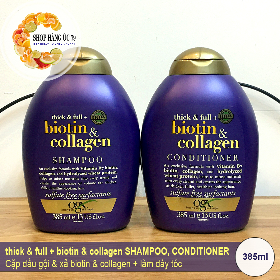Ogx - thick & full + biotin & collagen shampoo and conditioner - gội xả biotin & collagen làm dày tóc của ogx