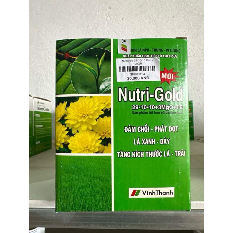 Phân bón lá Nutrigold 29-10-10 hộp 1kg, nhập khẩu Đức, đâm chồi phát đọt, lá xanh dày, tăng kích thước lá, trái