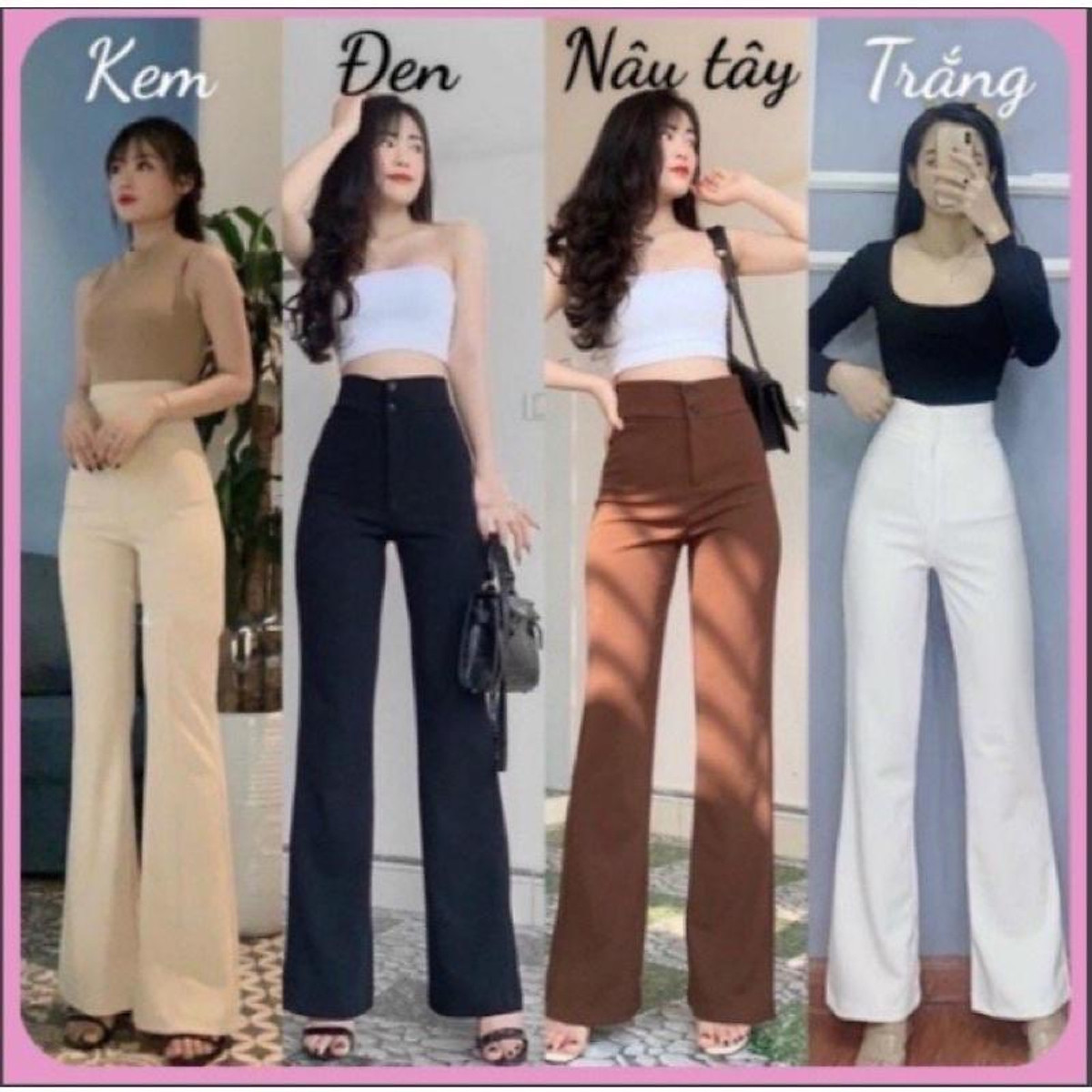 Quần tây ống loe cạp cao dáng dài, quần legging nữ ôm ống loe tôn dáng công sở đi học