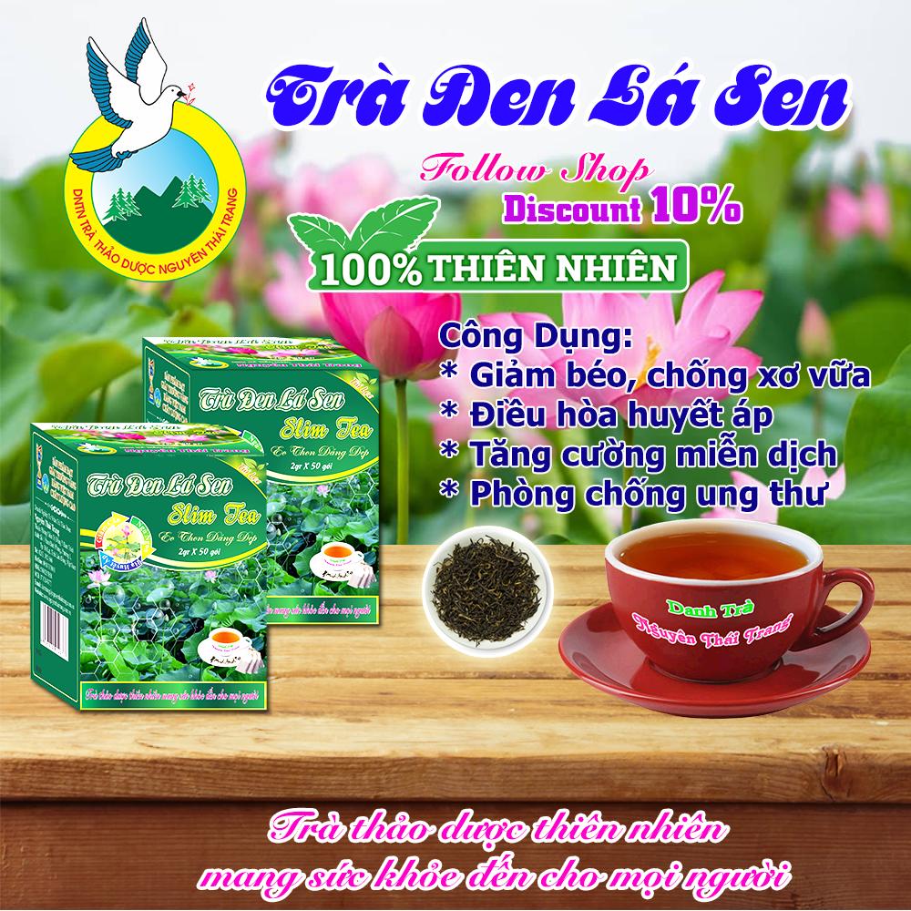 Trà Đen Lá Sen Giúp Giảm Cân, Thon Gọn Thân Hình (Hộp 50 Túi Lọc X 2g) - Nguyên Thái Trang – Thảo Dược Thiên Nhiên - Tốt Cho Sức Khỏe