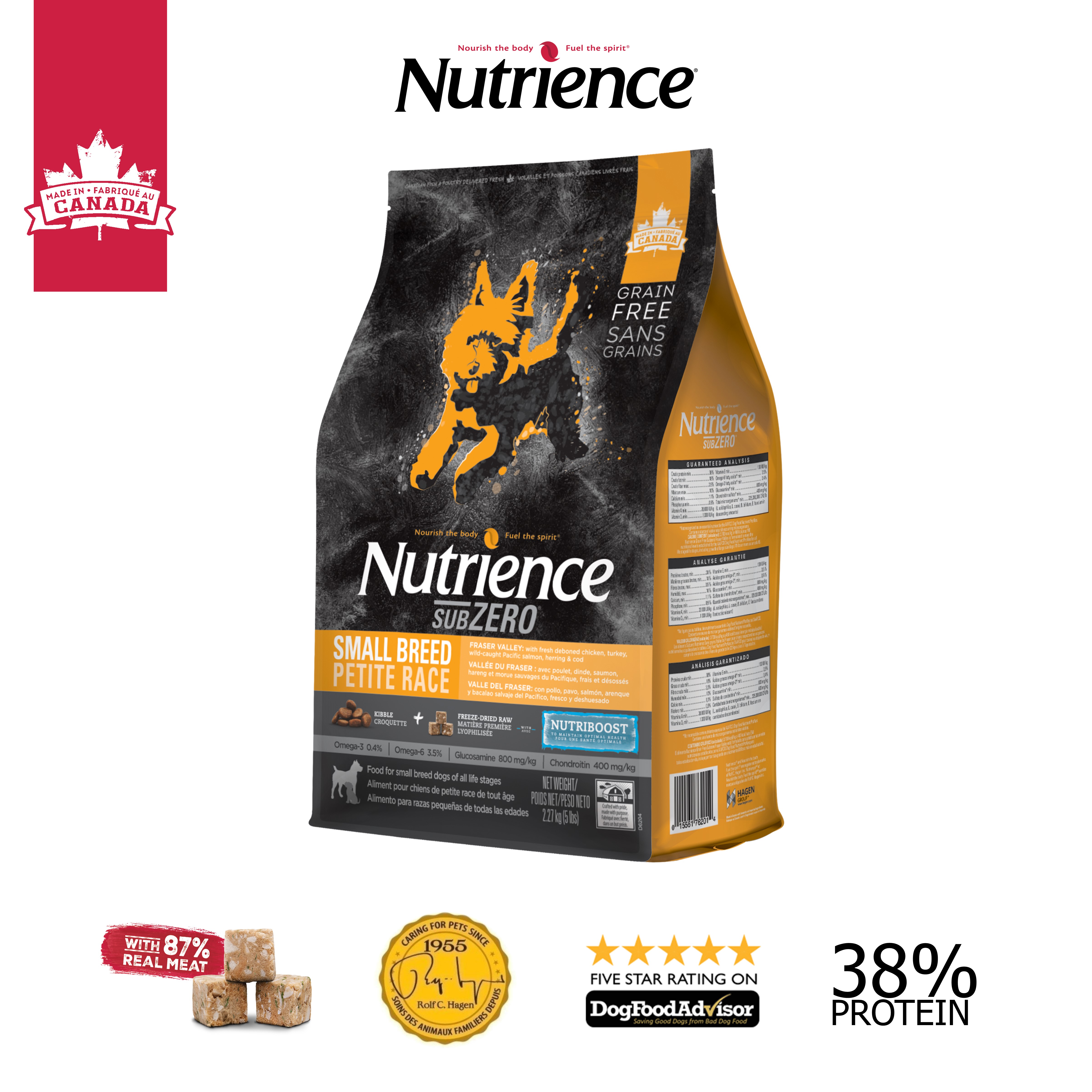 Thức ăn hạt nhỏ cho chó Nutrience Subzero Grain-free Fraser Valley - gà tây, cá hồi, cá trích, cá tuyết và rau củ trái cây tự nhiên