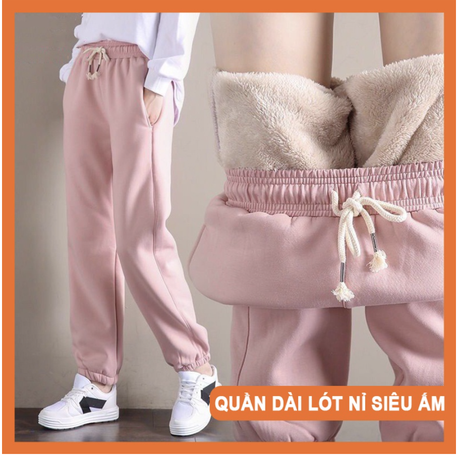 Quần ấm jogger nỉ bông thu đông nữ có lót bông bên trong, jogger nỉ bông nữ rất ấm