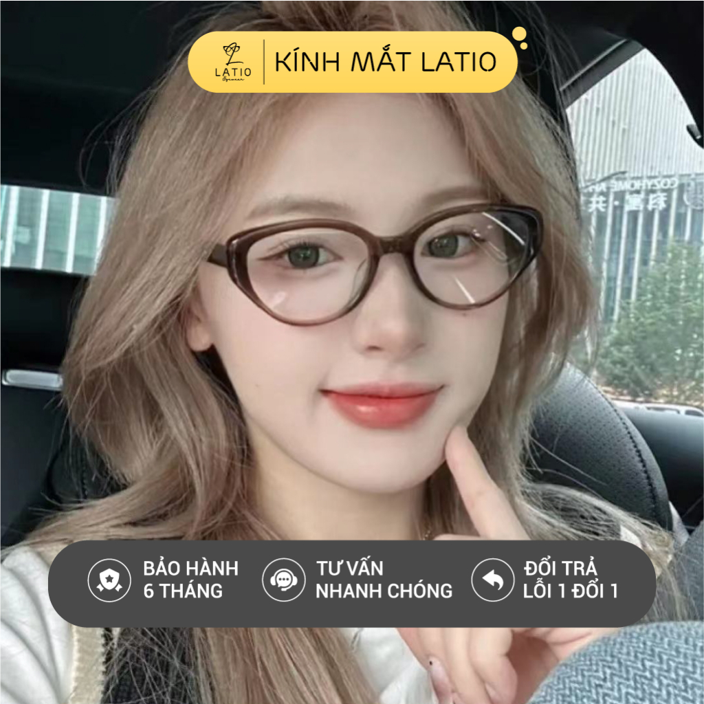 Kính mắt nam nữ Latio, gọng kính mắt mèo cá tính màu nâu ton da, chất liệu TR90 bền bỉ - KM134