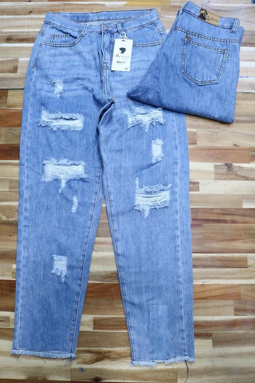 QUẦN JEAN NỮ 9 TẤC ỐNG XẺ RÁCH GỐI TDJU002