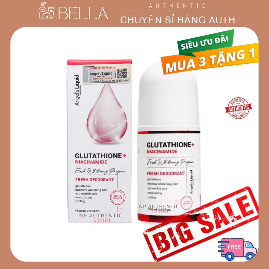 [3 tặng 1] Lăn nách mờ thâm ANGEL LIQUID Glutathione Plus 60ml dưỡng trắng nách, ngăn mùi đặc biệt hiệu quả