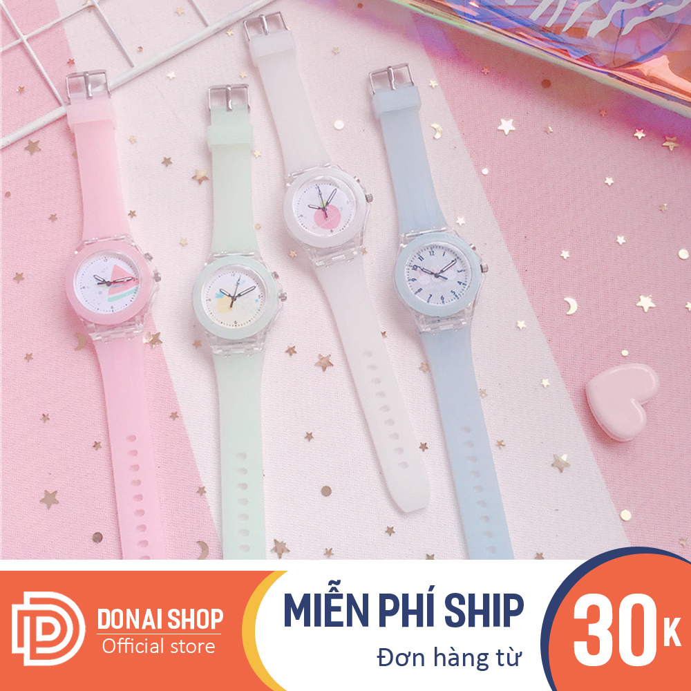 Đồng hồ thời trang nữ Candycat, mặt tròn chạy kim, đèn led 7 màu, dây silicon mềm, Đồng hồ học sinh trung học cực dễ thương C186.DONAI