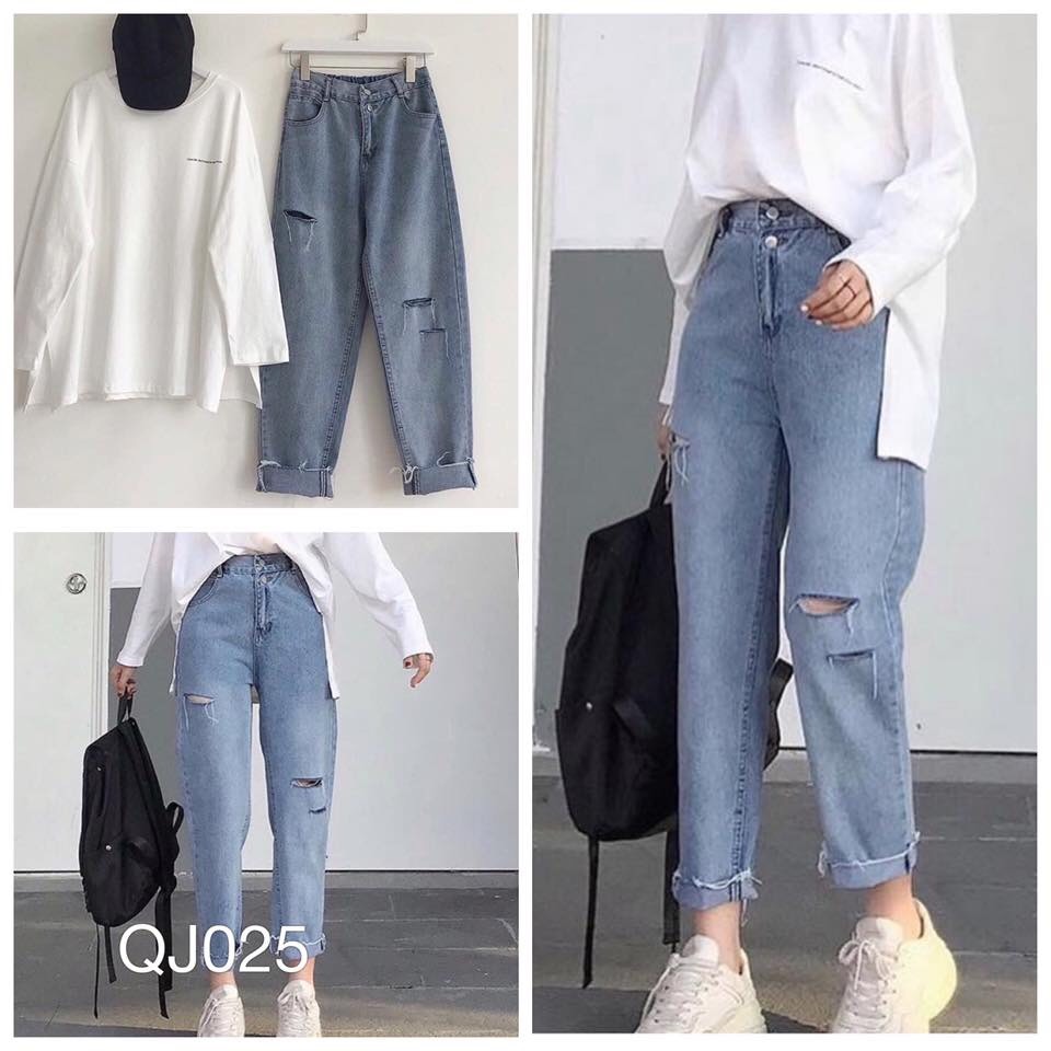 [HCM][ HỐI TIẾC MUỘN MÀNG!! ] QUẦN BAGGY JEAN NỮ CAO CẤP NITI 2 NÚT RÁCH 3 SỌC LAI TUA CỰC HOT-NL12209