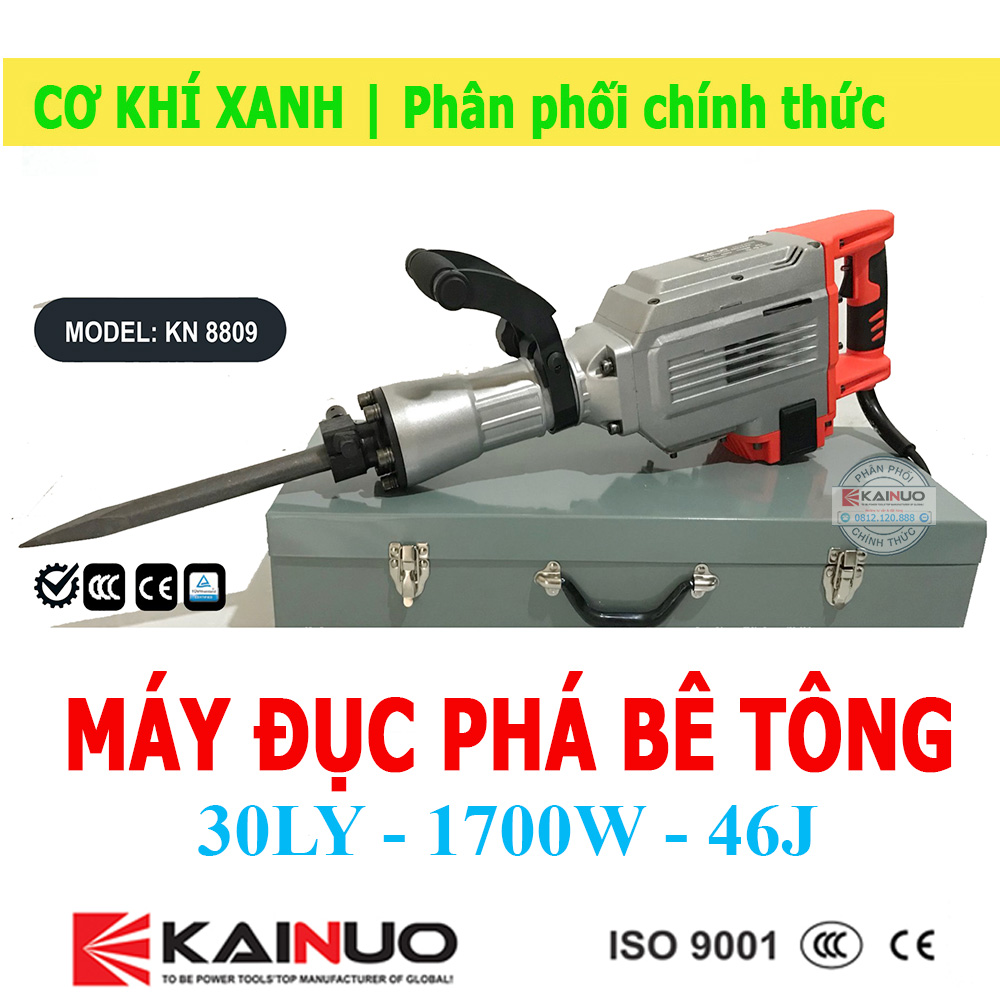Máy đục 30 ly, máy đục phá bê tông, máy đục bê tông lớn mũi 30mm, công suất thực lớn 1700w, máy đục bê tông cỡ lớn lực đập 46J ( KAINUO 8809 ) Chuyên dụng cho thợ khoan cắt bê tông