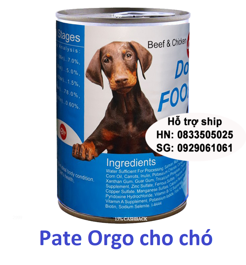 Orgo Pate chó dạng Lon 400gr  Thức ăn mềm cho mọi loại chó - Thịt hộp chó