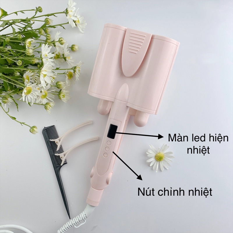 Máy uốn tóc, máy làm tóc xoăn sóng nước 3 trục màn hình lcd chuyên nghiệp