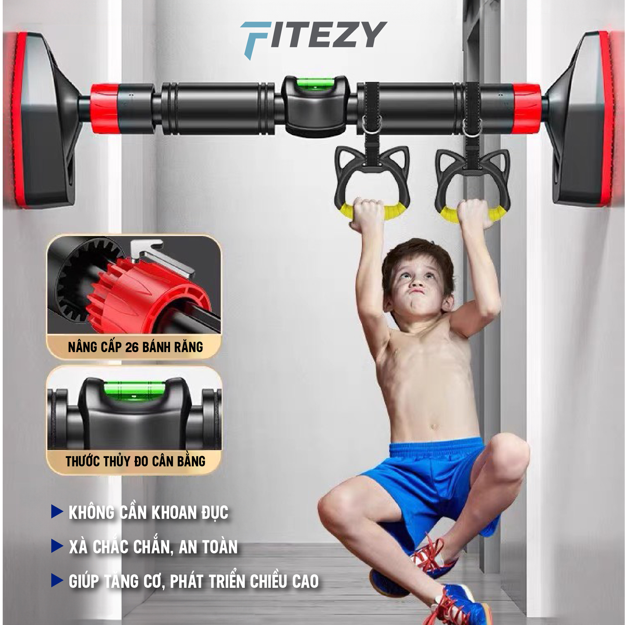 Xà đơn treo tường gắn cửa gắn tường đa năng có thước thăng bằng Gym 2022 FITEZY