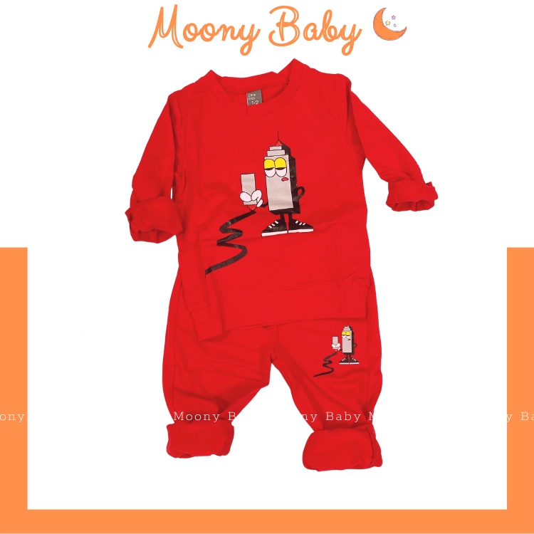 Bộ quần áo cho bé trai dài tay thu đông MoonyBabyStore, chất cotton co giãn in hình bút chì, size -kg